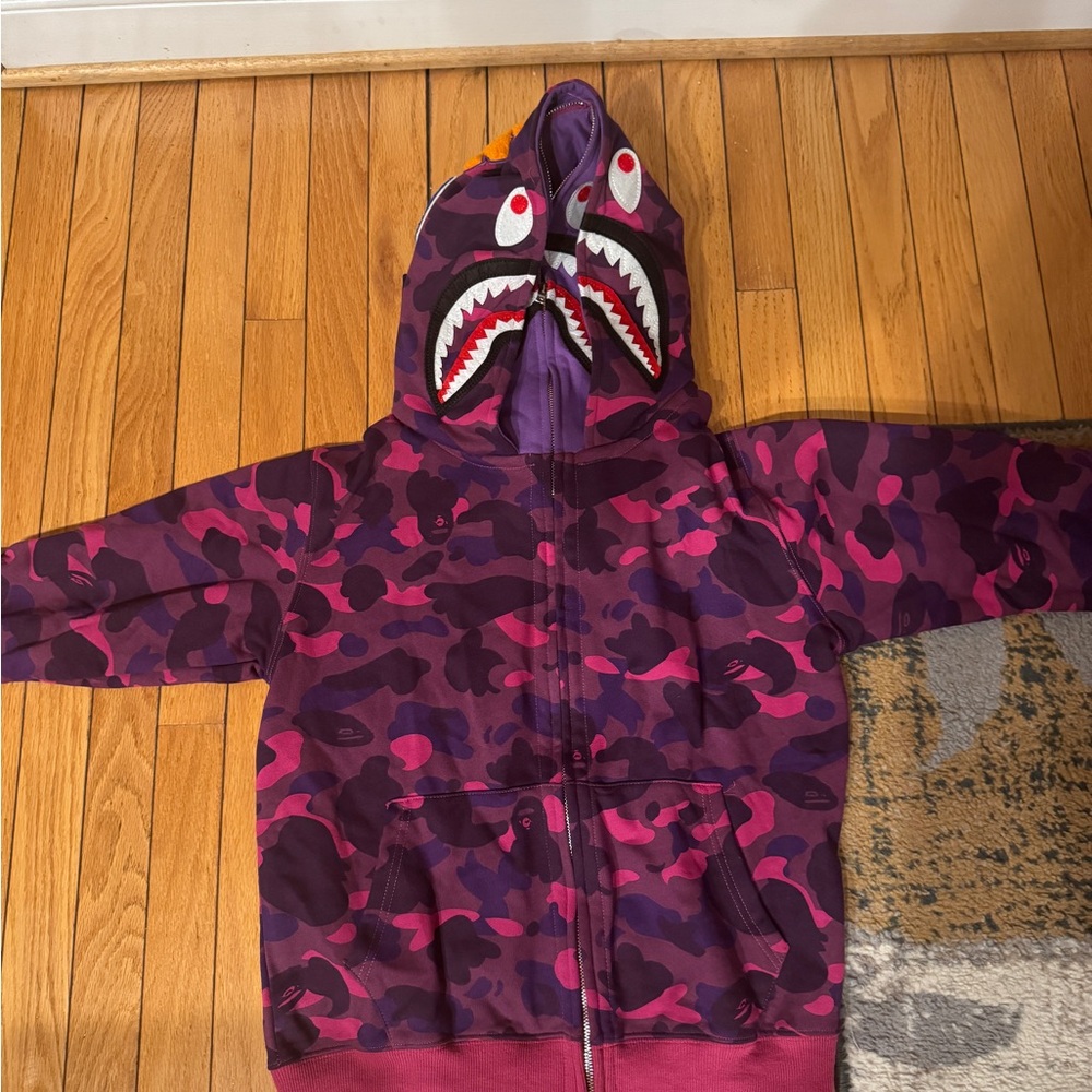Purple and Pink Camouflage Shark Hoodie bape hoodie